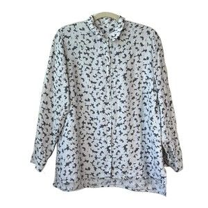 J. Jill Love Linen Long Sleeve Button Front Essential Shirt Womens Large Gray